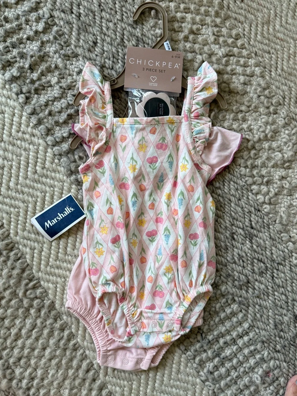 3 pc set chick pea Pink Floral 'Mommy's Little Flower' Baby One-Piece sunglasses